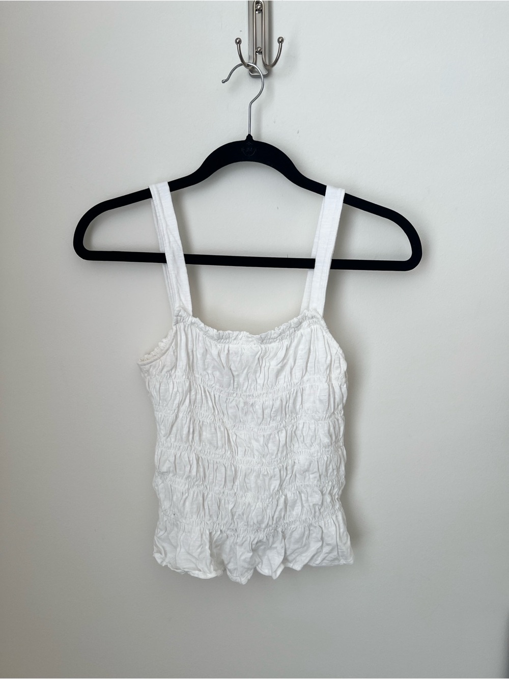 White Smocked 100% Cotton Tank Top - Lightweight Women's Cami